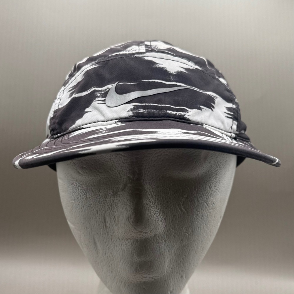 Nike AW84 5 Panel Running Cap Mens OSFA Dri-FIT Abstract Brushstroke Black RARE